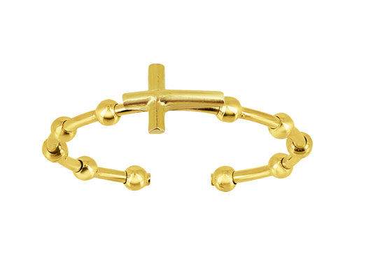 Bague en or 18 carats femme ouverte avec croix, 5 x 7 mm - Bague or jaune 18k 750 ajustable