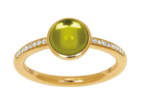 Bague en or 18 carats femme avec pierre fine Péridot 1,92 carats, Diamants 0,06 carats, or jaune 18k 750