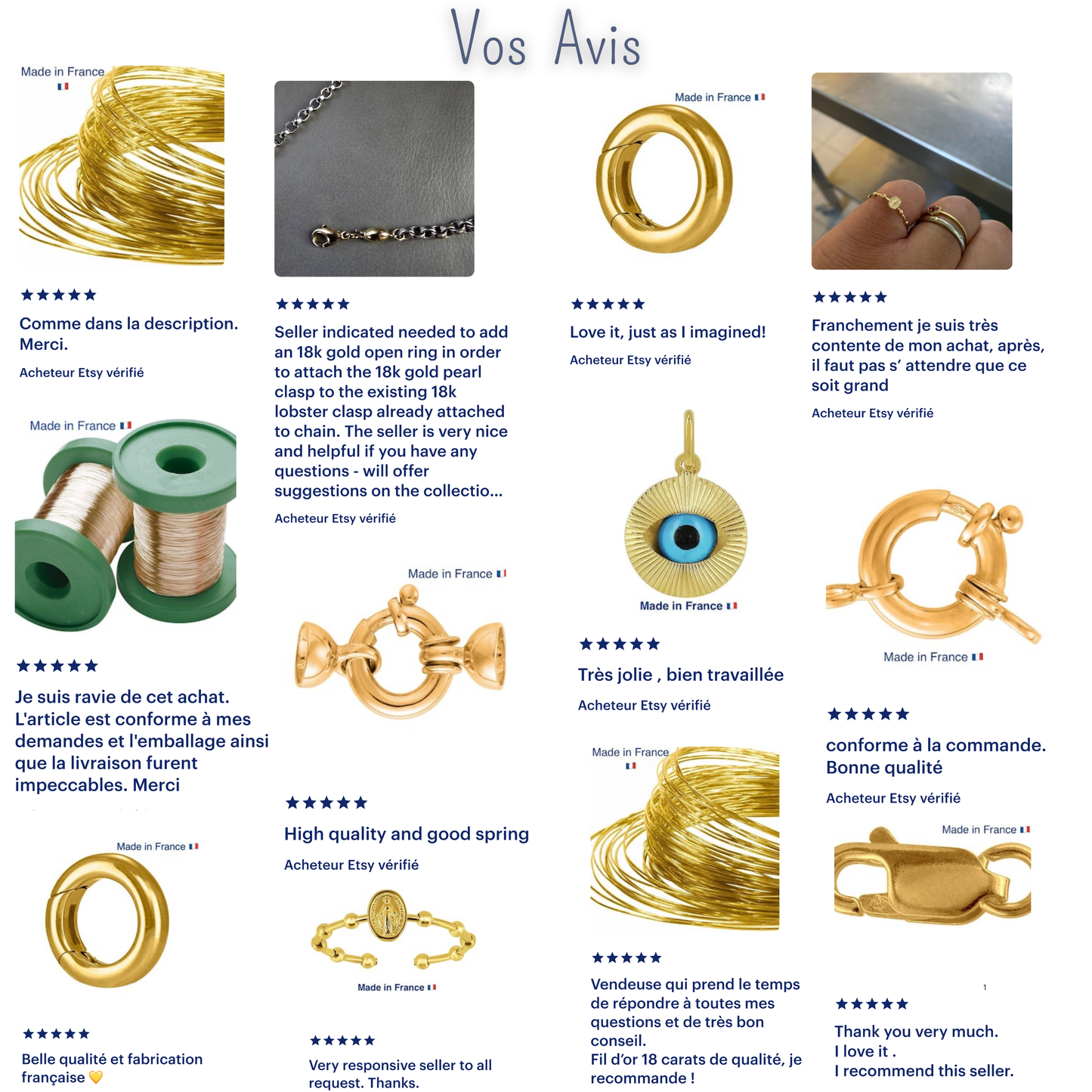 Avis clients vérifiés sur les fournitures et apprêts en or 18k La Fille du Sud.