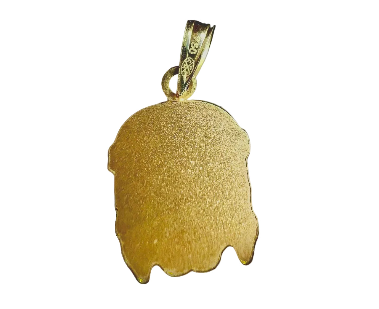 Dos plat sablé du pendentif visage de Jésus en or jaune 18 carats, avec poinçon de garantie 750