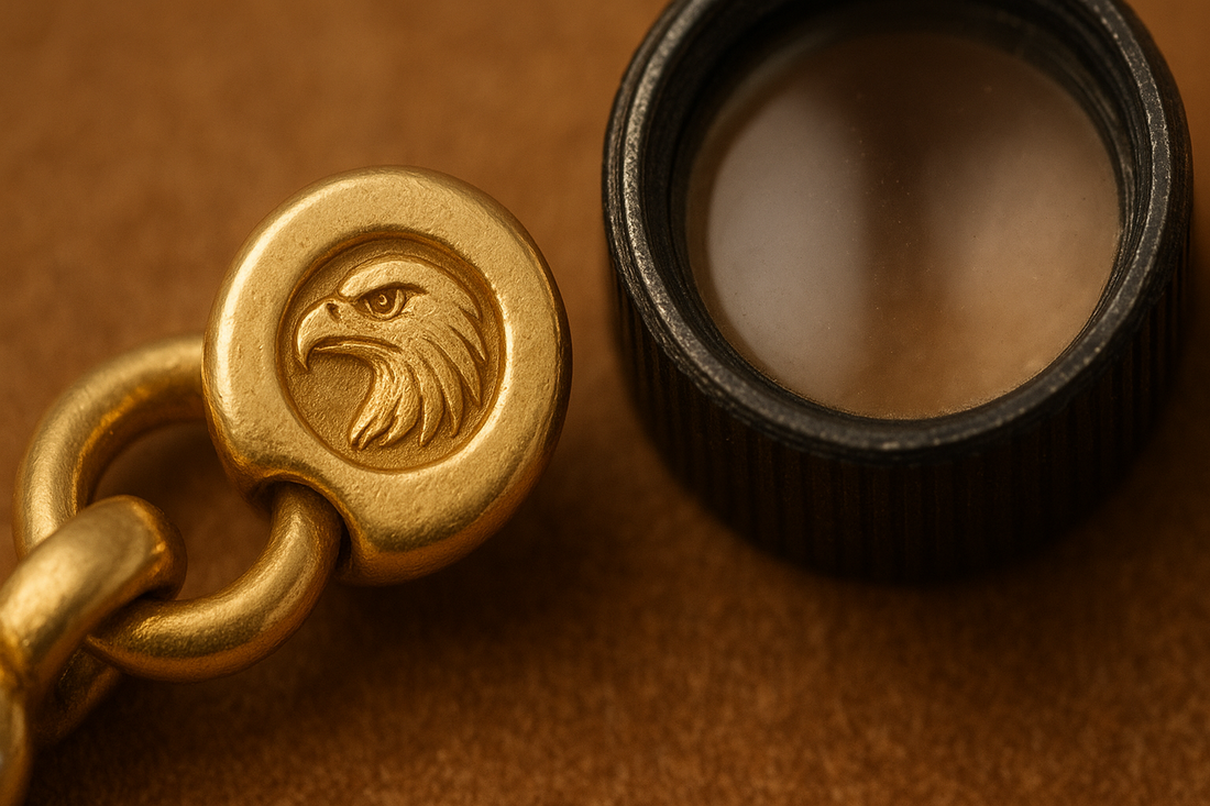 Guide pour reconnaître le poinçon officiel tête d'aigle de l'or 18 carats (750‰) en France.