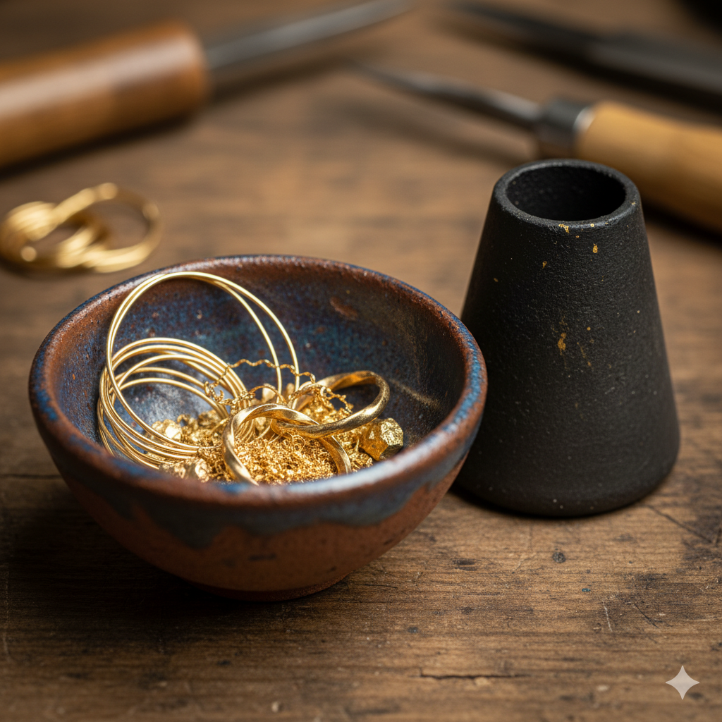 Guide sur le recyclage des chutes et de la limaille d'or pour les créateurs de bijoux.