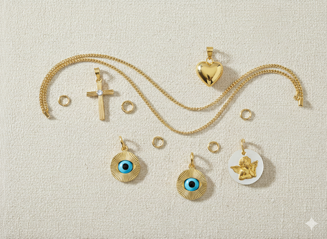 Guide pour apprendre à créer un collier à charms personnalisé en or 18 carats.