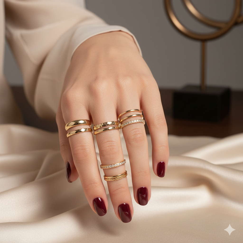 Guide pour apprendre à créer une composition de stacking de bagues (accumulation) en fil d'or.