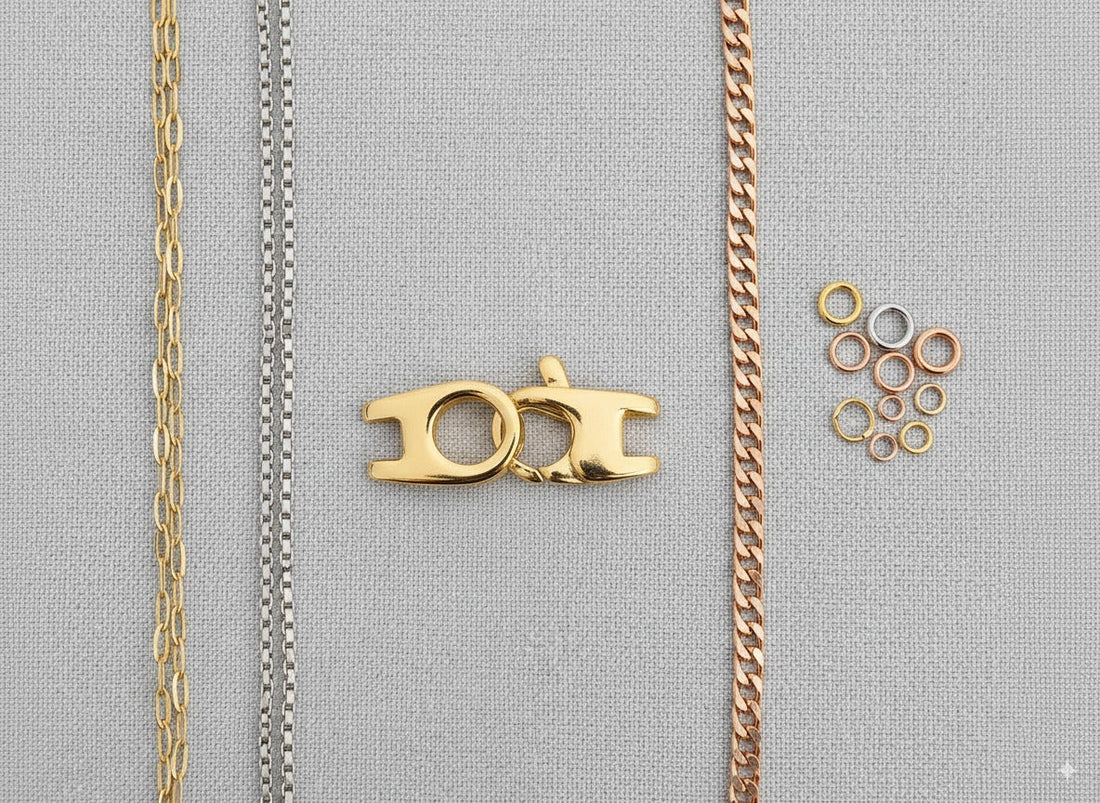 Guide pour créer un collier multi-rangs en or avec différentes mailles et un fermoir spécialisé.