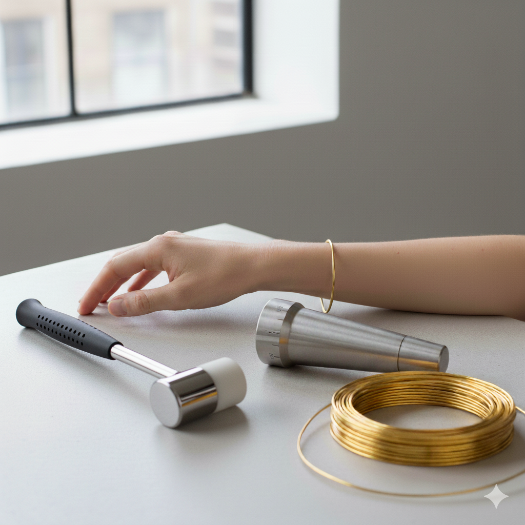 Tutoriel pour apprendre à fabriquer un bracelet jonc en fil d'or 18 carats.