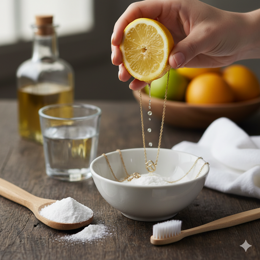Nettoyer une chaîne en or ternie avec des produits naturels comme le bicarbonate"