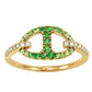 Bague maille marine en or jaune 18 carats, pavée de grenats verts et de diamants.