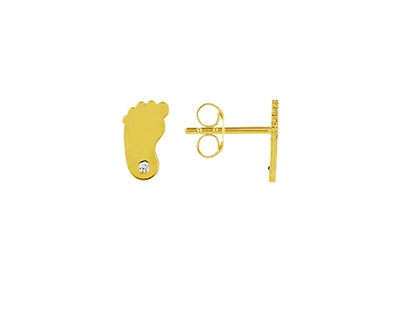 Boucles d'oreilles or bébé motif pied en or 18 carats avec zircon.