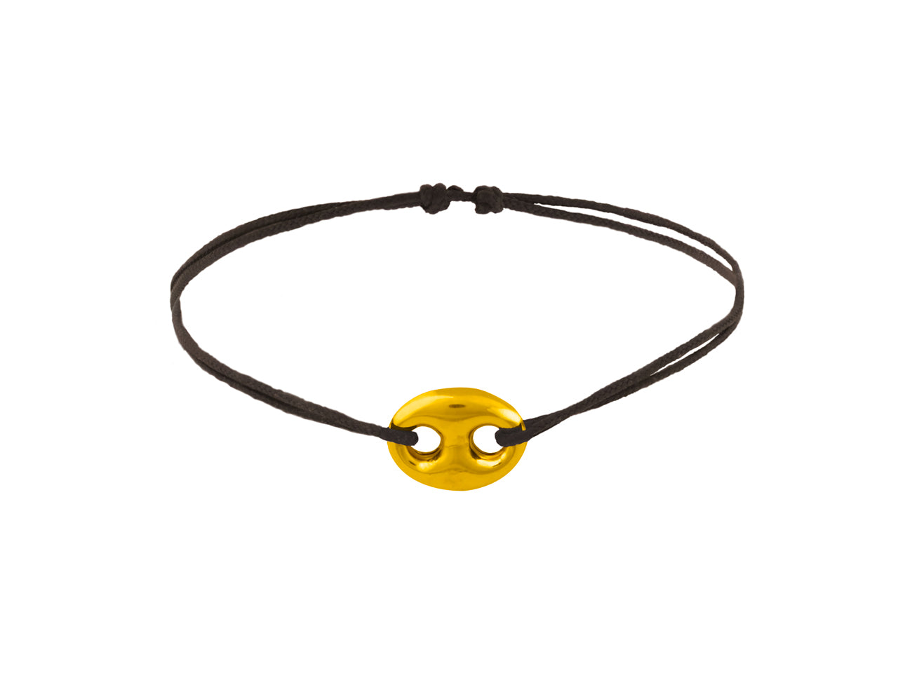 Bracelet cordon noir avec un graine de café en or 18 carats.