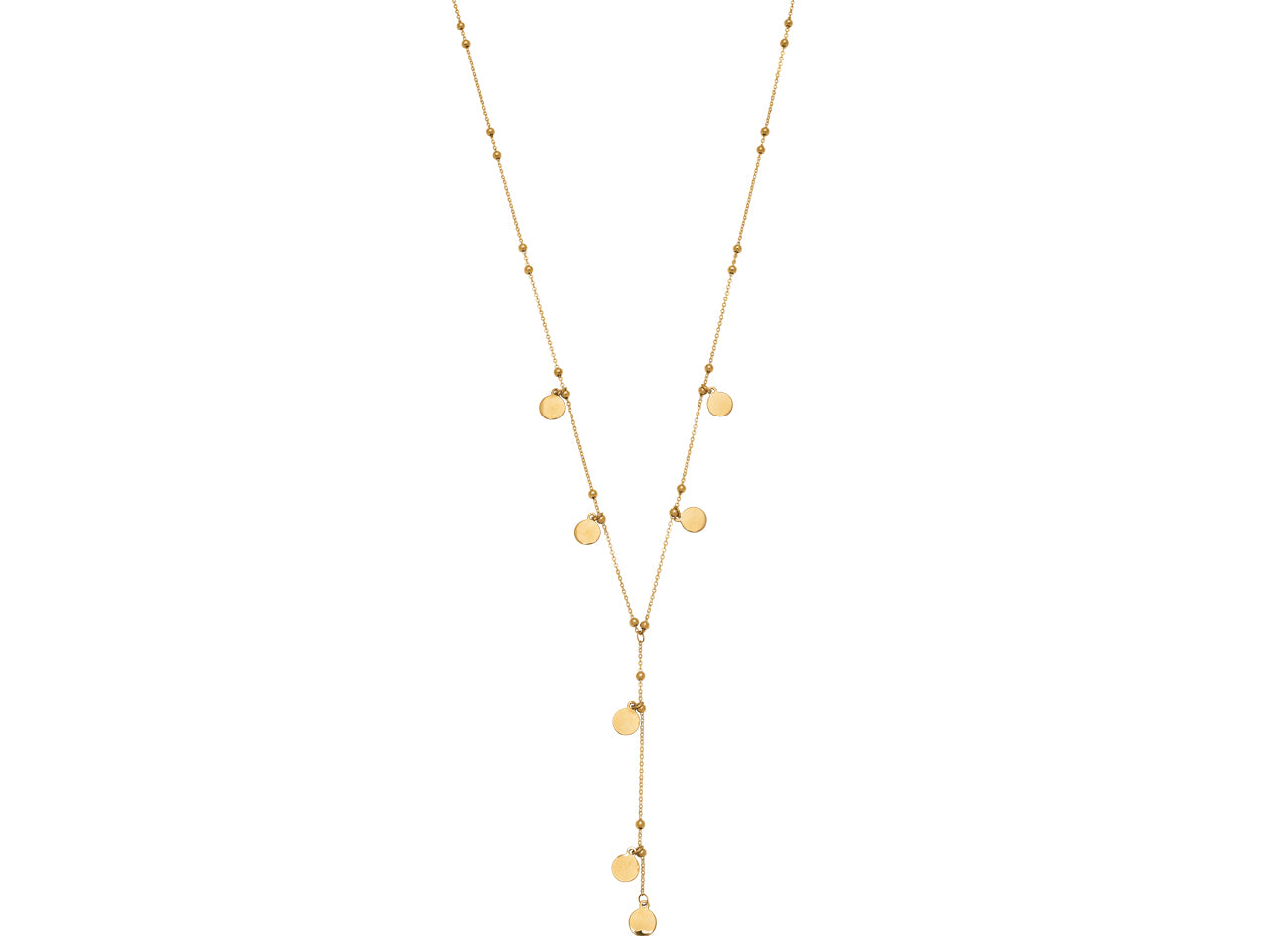 Collier en Y pour femme en or jaune 18 carats avec une cascade de pampilles.