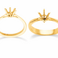 Monture bague solitaire corps lance en or jaune 18k 6 griffes pour diamant 0.40 - 0.50 carat.