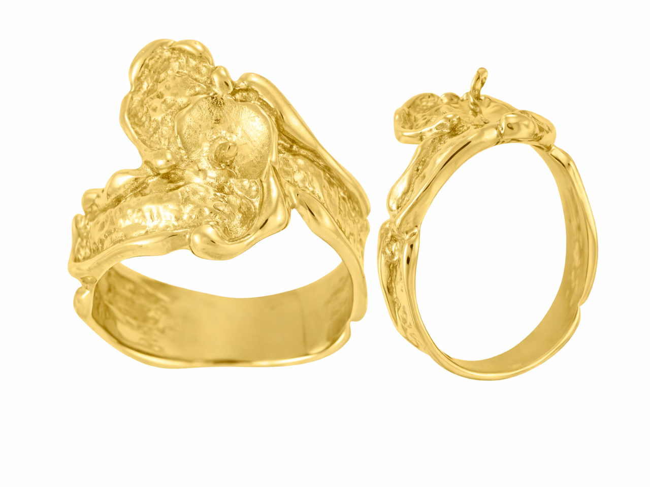 Monture bague pour perle de Tahiti ou culture en or jaune 18 carats design végétal