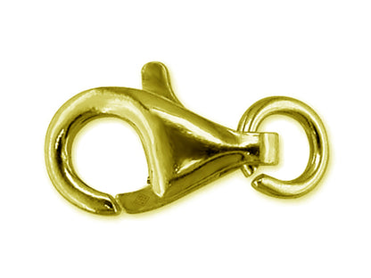 Fermoir mousqueton bombé en or jaune 9 carats, avec anneau de bout ouvert pour un montage facile.