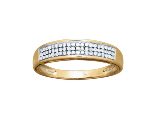 Alliance de mariage serti 3 rangs en or jaune 18 carats et pavage de diamants brillants de 0,19 carat.
