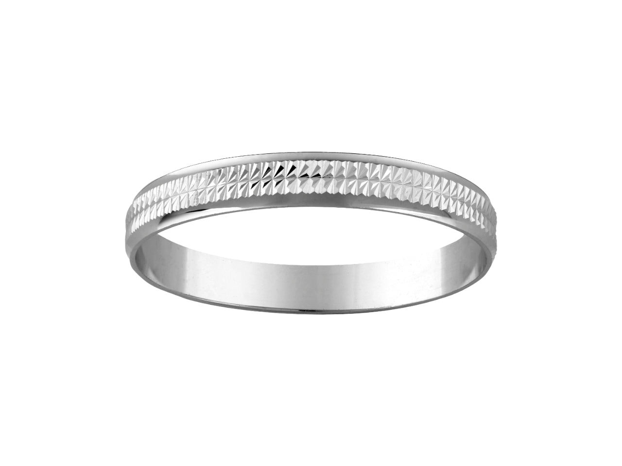 Alliance homme originale en or blanc non rhodié 18 carats (or gris), bague de mariage de 3,30 mm avec centre ciselé texturé et bords lisses.