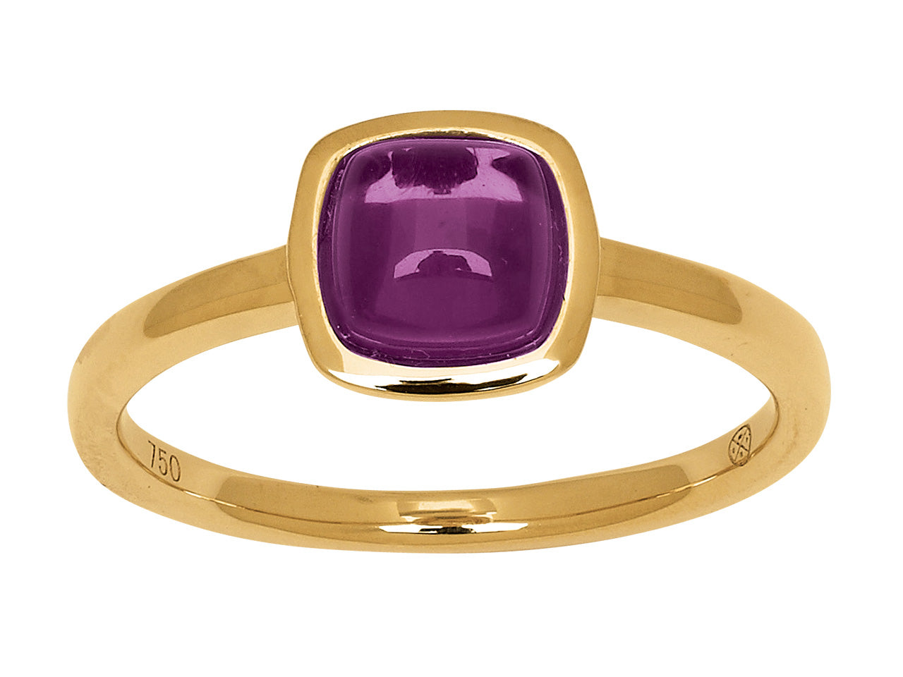 Bague solitaire moderne en or jaune 18 carats sertie d'une améthyste véritable taille cabochon coussin de 1,30 carat.