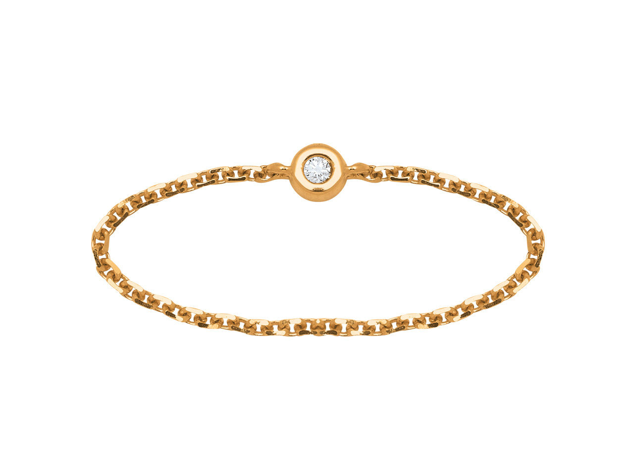 Bague fine chaîne en or jaune 18 carats avec un diamant solitaire brillant.