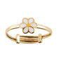 Bague fille en or 18 carats réglable, avec une pâquerette en résine blanche et jaune.