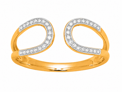 Bague ouverte pour femme en or jaune 18 carats et diamants, design fluide avec boucles entrelacées.
