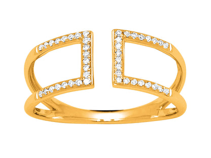 Bague ouverte en or jaune 18 carats sertie de diamants, modèle géométrique avec motifs carrés dos à dos.