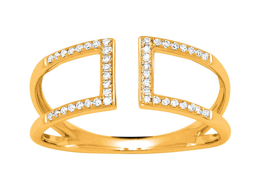 Bague ouverte en or jaune 18 carats sertie de diamants, modèle géométrique avec motifs carrés dos à dos.