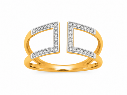 Bague ouverte en or jaune 18 carats sertie de diamants, modèle géométrique avec motifs carrés dos à dos.