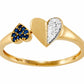 Bague de fiançailles Toi et Moi coeur bleu en or jaune 18 carats ornée d'un pavage de saphirs et de diamants.