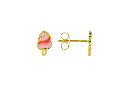 Boucles d'oreilles or bébé motif glace en or 18 carats avec zircon.