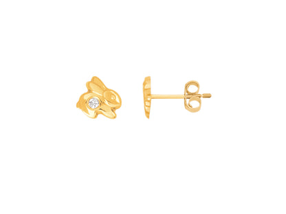 Boucles d'oreilles or bébé motif lapin en or 18 carats avec zircon.