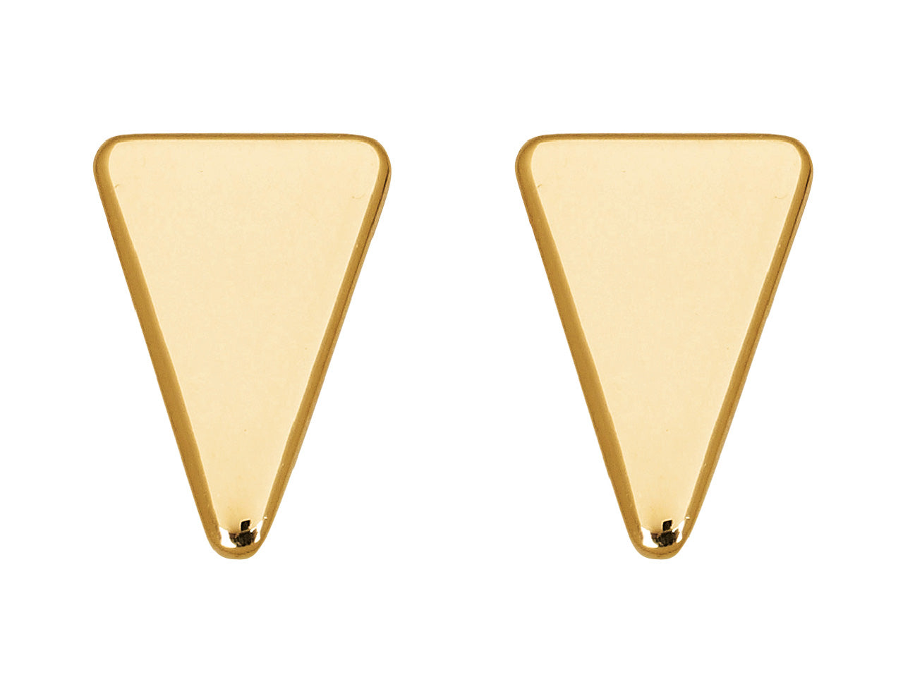 Paire de puces d'oreilles en forme de triangle en or jaune 18 carats, vue de face
