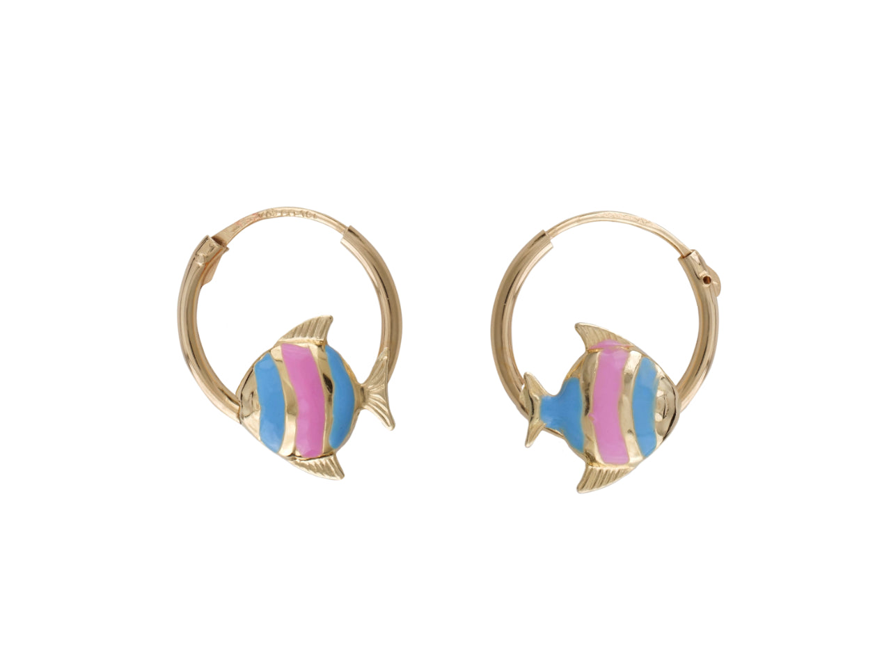 Boucles d'oreilles dormeuses fille motif poisson en or 18k.