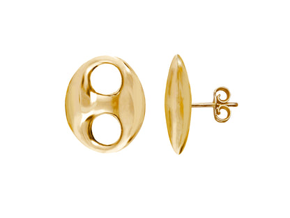 Grandes boucles d'oreilles grain de café XXL en or 18k, puces effet volume pour homme ou femme.