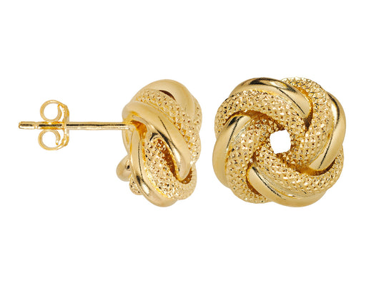 Boucles d'oreilles noeud antillais en or jaune 14 carats, style forçat géométrique avec finition lisse et piquée