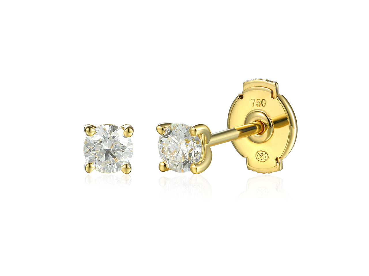  Puces d'oreilles diamant solitaire 0,20ct en or jaune 18k avec fermoir de sécurité.