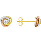 Boucles d'oreilles 3 ors 18 carats en or jaune, or rouge et or gris avec motif nœud de 6 mm et oxyde de zirconium.