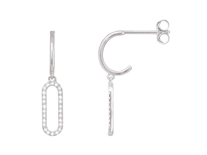 Paire de boucles d'oreilles pendantes femme en or blanc 18 carats avec motif rectangle serti de diamants