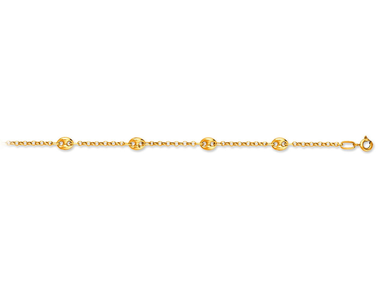 Bracelet grain de café alterné en or 18 carats, maille fine et rythmée pour homme et femme.