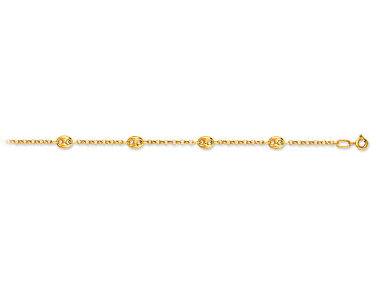 Bracelet grain de café alterné en or 18 carats, maille fine et rythmée pour homme et femme.