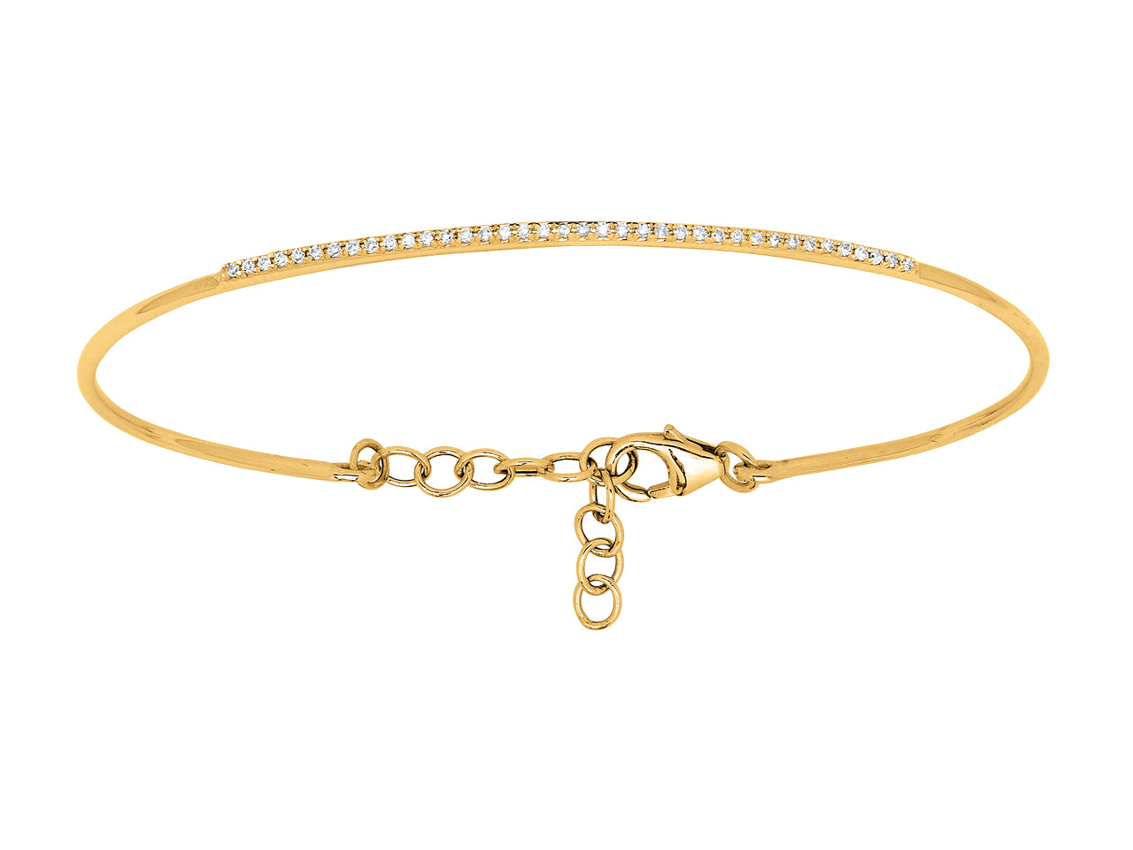 Bracelet jonc ajustable en or jaune 18 carats serti de diamants, modèle pour petit poignet.