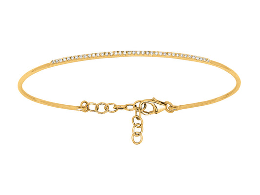 Bracelet jonc ajustable en or jaune 18 carats serti de diamants, modèle pour petit poignet.