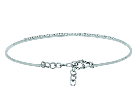 Bracelet jonc en or blanc non rhodié 18 carats et diamants, bijou de luxe ajustable.
