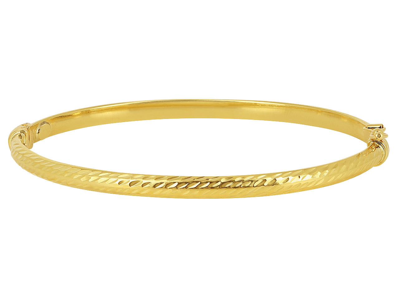 Bracelet jonc ouvrant en or jaune 18 carats, modèle tube carré de 4 mm avec finition ciselée et fermoir huit de sécurité.