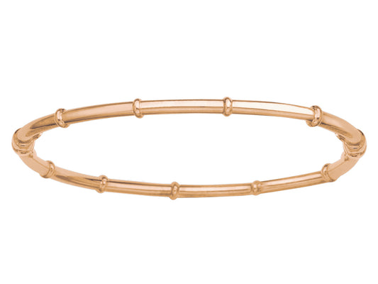 Bracelet jonc ouvrant en or rouge 18 carats pour femme, design style bambou avec fermoir huit de sécurité, taille standard 55x65mm.