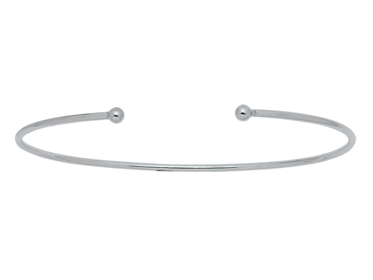 Bracelet jonc ouvert en or blanc 18 carats massif, fil rigide ouvert avec boules, bijou femme intemporel