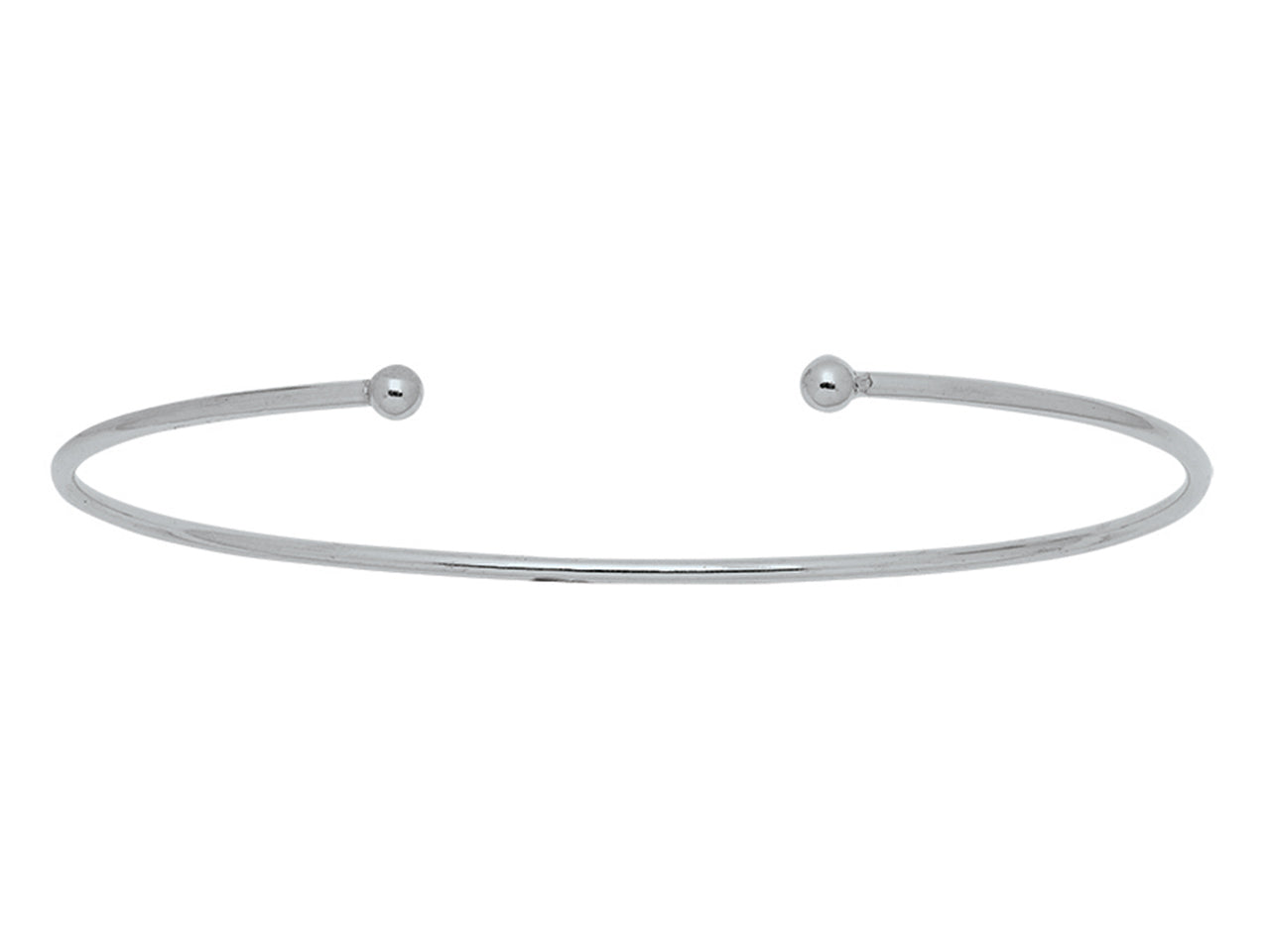 Bracelet jonc ouvert en or blanc 18 carats massif, fil rigide ouvert avec boules, bijou femme intemporel