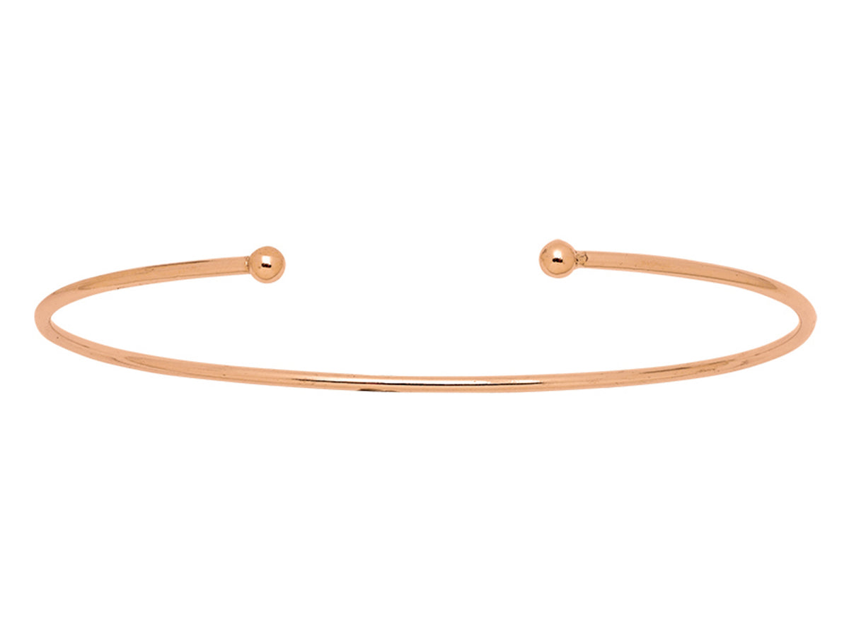 Bracelet jonc ouvert en or rose 18 carats massif, fil rigide ouvert avec boules, bijou femme intemporel