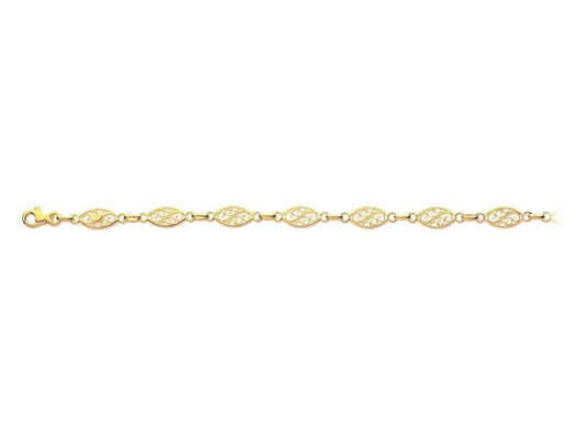 Bracelet maille filigrane en or jaune 18 carats pour femme, maillons ajourés de 6 mm avec fermoir mousqueton.