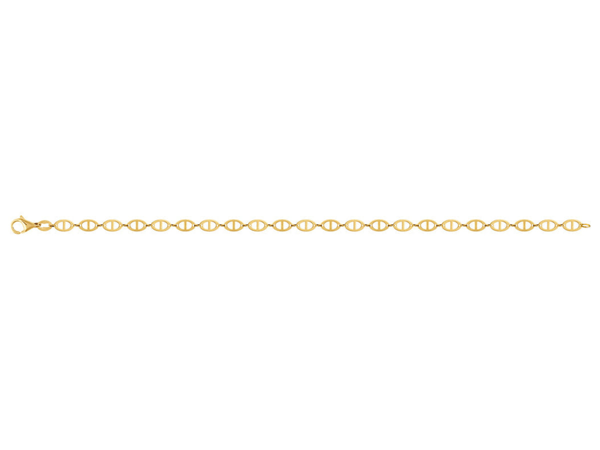 Bracelet en or jaune 18 carats massif de type maille marine plate de 4 mm avec fermoir mousqueton.