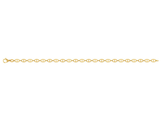 Bracelet en or jaune 18 carats massif de type maille marine plate de 4 mm avec fermoir mousqueton.